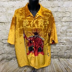 KAD Clothing Co Gold Button Up Shirt Short Sleeve Chinese Anime